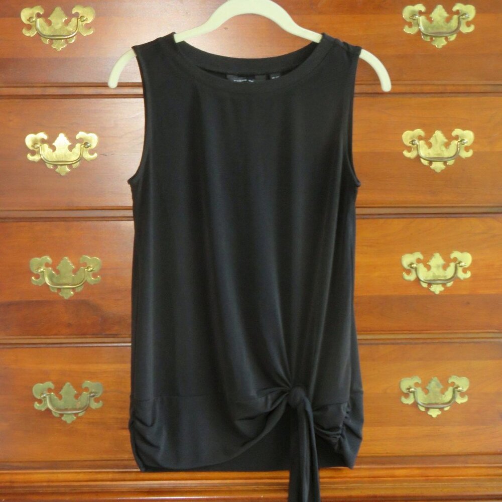 NWT Susan Graver Every Day Liquid Knit Tie Neck Sleeveless Top Black XXS